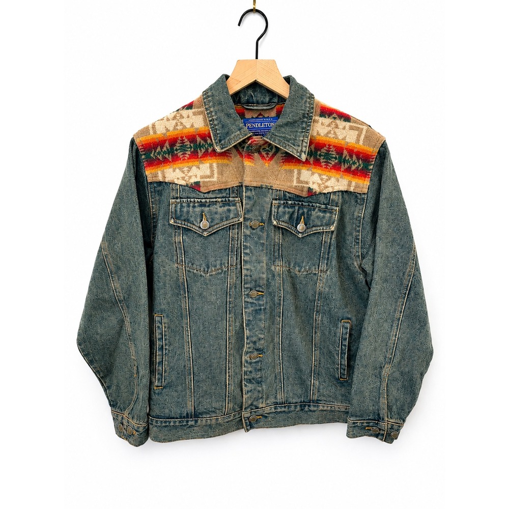 Pendleton High Grade Western Wear Denim Jacket Chief Joseph Wool Yoke Men's S